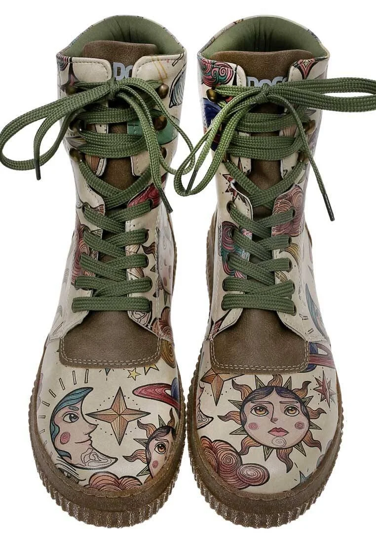 Femme Cuir Vegan Kaki Bottes Longues - Dreams For Dreamers Motif