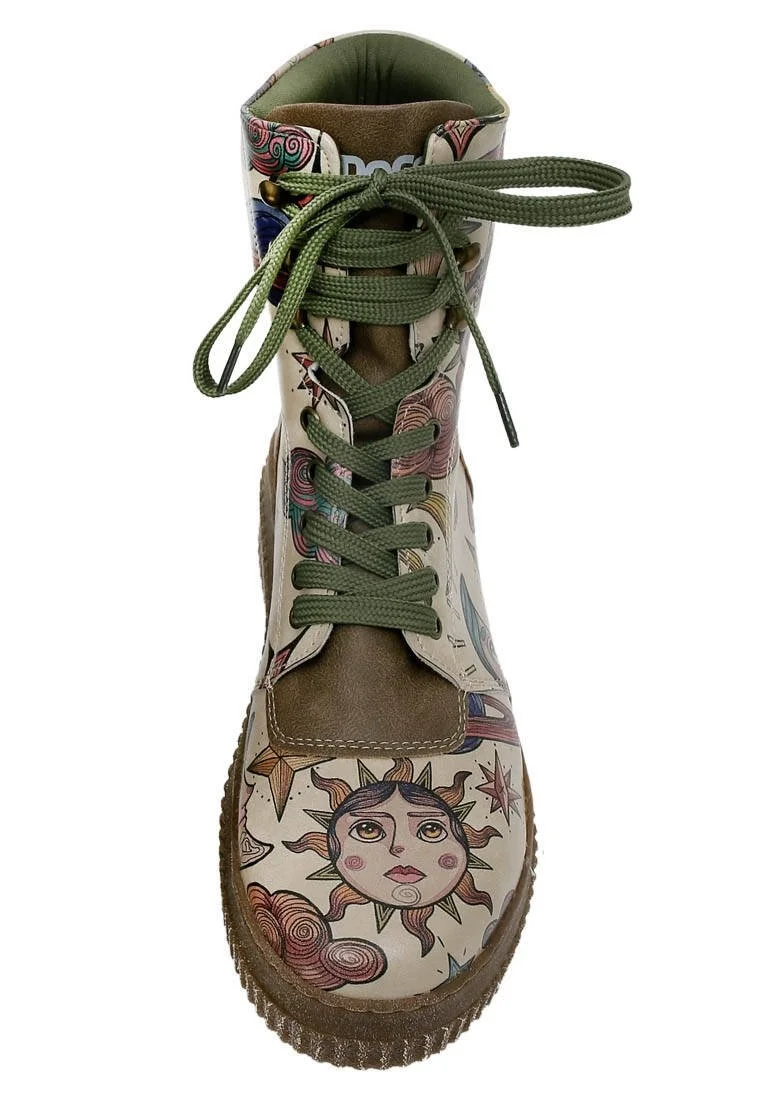 Femme Cuir Vegan Kaki Bottes Longues - Dreams For Dreamers Motif