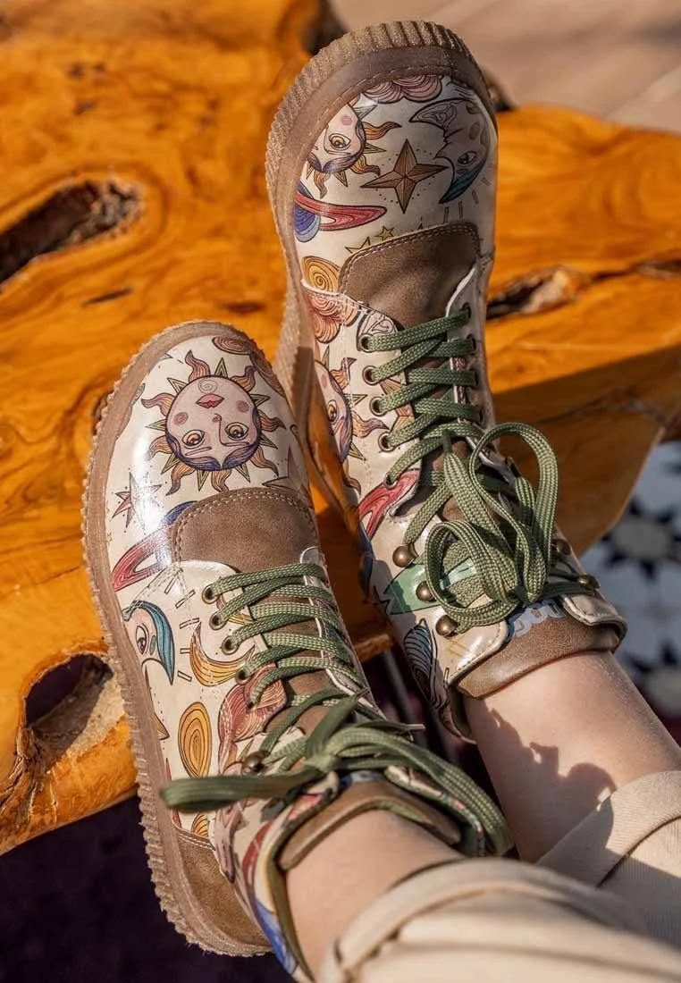 Femme Cuir Vegan Kaki Bottes Longues - Dreams For Dreamers Motif