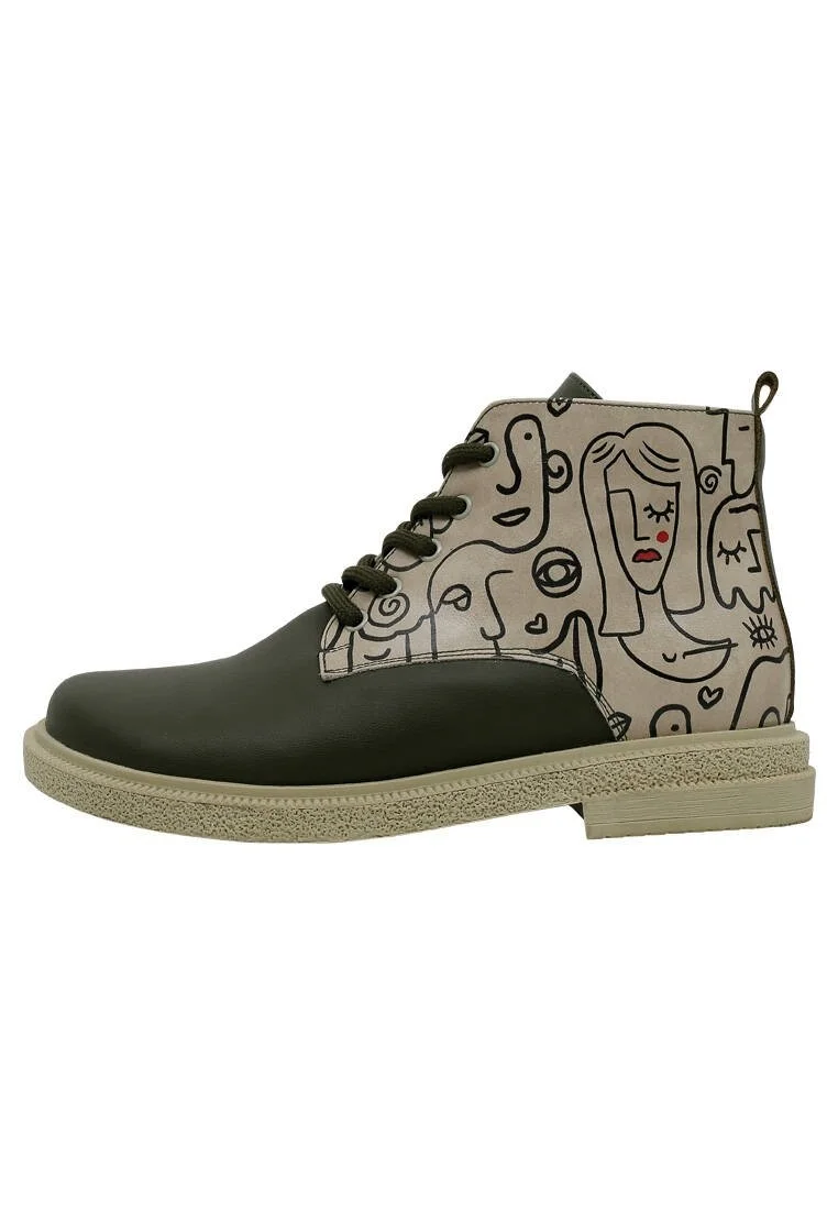 Femme Cuir Vegan Kaki Bottines - Society Motif