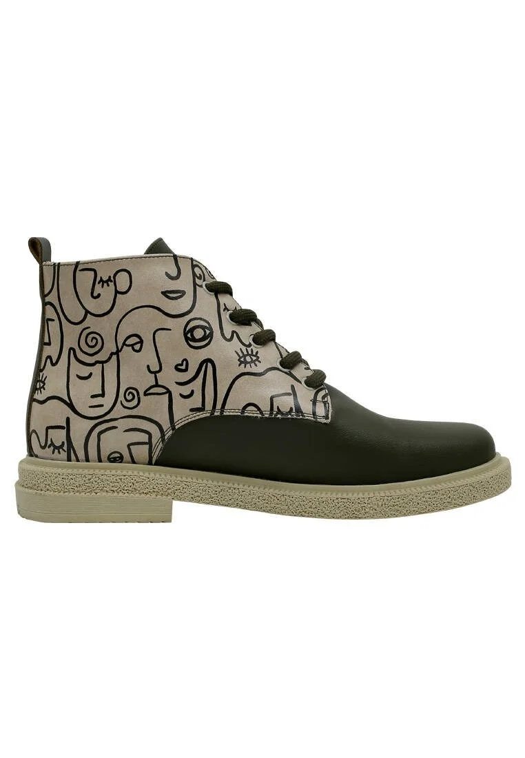 Femme Cuir Vegan Kaki Bottines - Society Motif