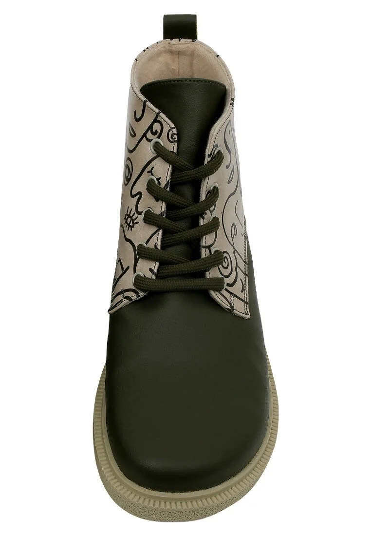 Femme Cuir Vegan Kaki Bottines - Society Motif