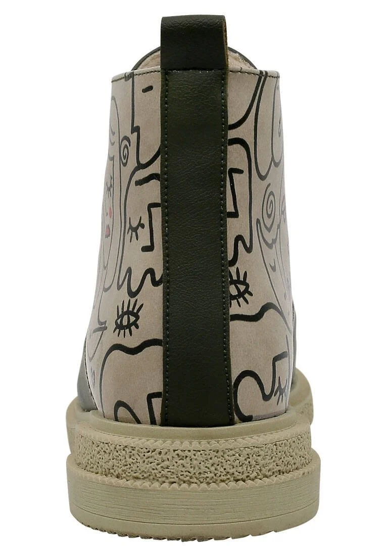 Femme Cuir Vegan Kaki Bottines - Society Motif