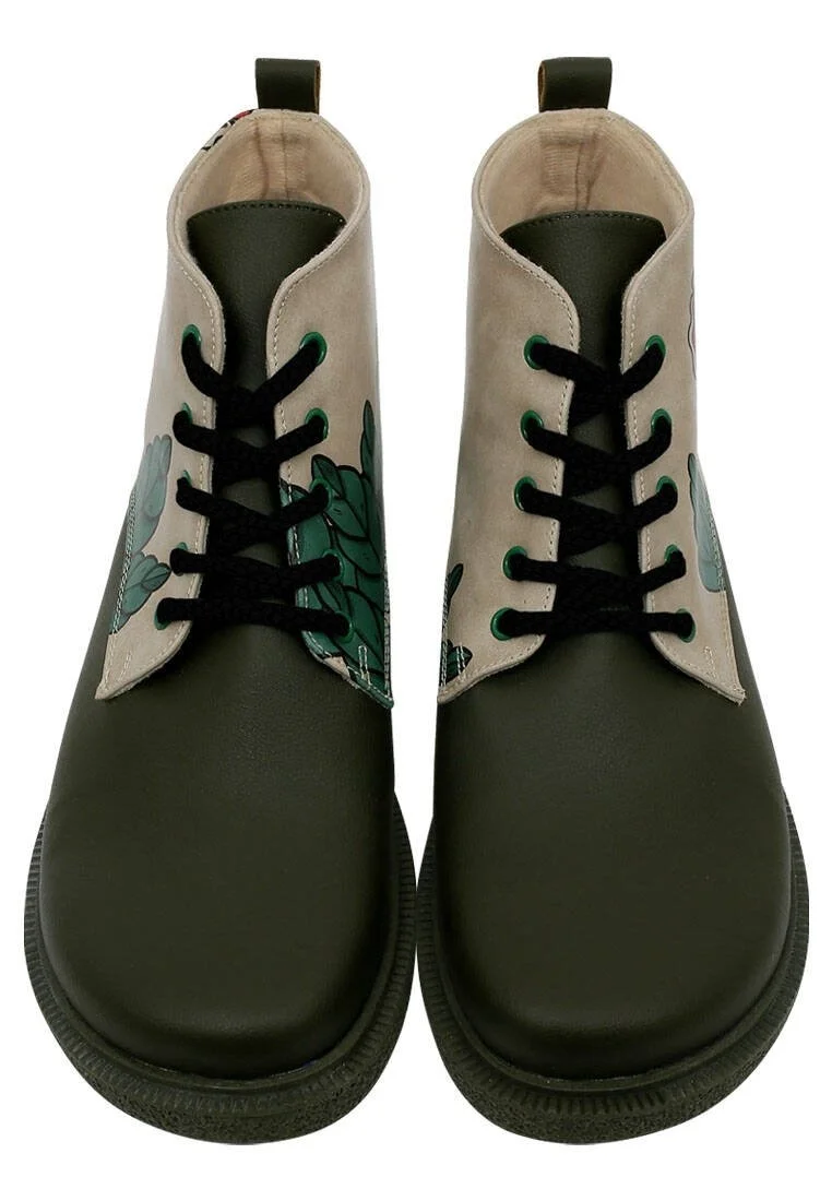 Femme Cuir Vegan Kaki Bottines - Feel, Heal, Live Motif