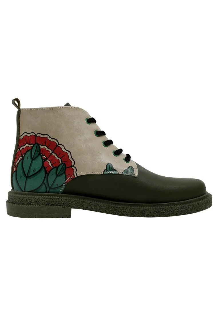 Femme Cuir Vegan Kaki Bottines - Feel, Heal, Live Motif