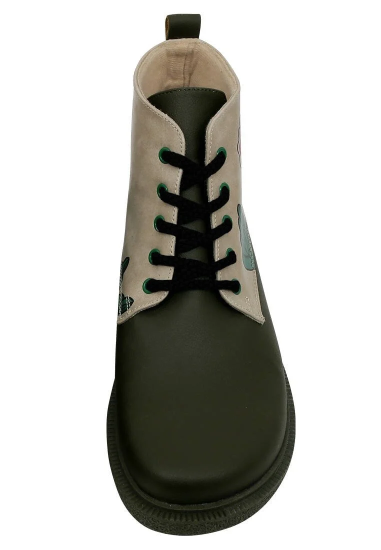 Femme Cuir Vegan Kaki Bottines - Feel, Heal, Live Motif