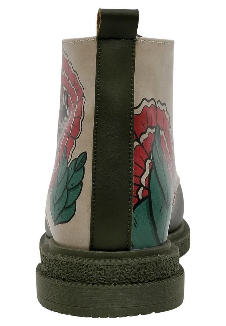 Femme Cuir Vegan Kaki Bottines - Feel, Heal, Live Motif