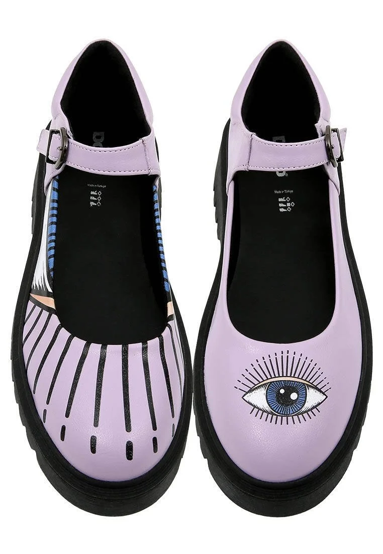 Femme Cuir Vegan Lilas Mary Jane Mocassins - Open Your Eyes Motif
