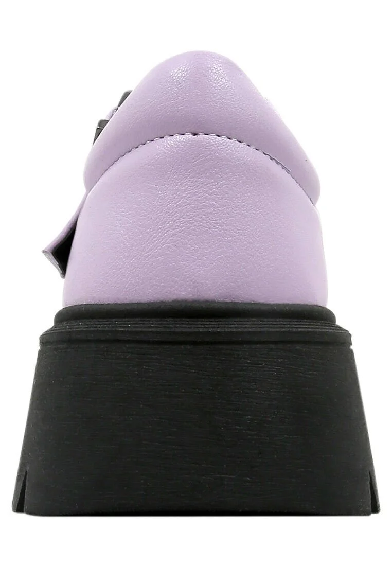 Femme Cuir Vegan Lilas Mary Jane Mocassins - Open Your Eyes Motif