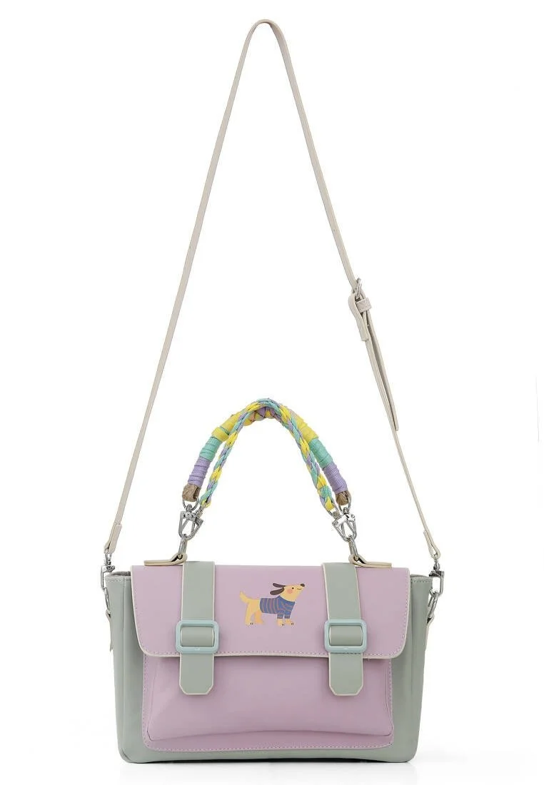 Femme Cuir Vegan Lilas Sac à Main - Paw Lucky Motif