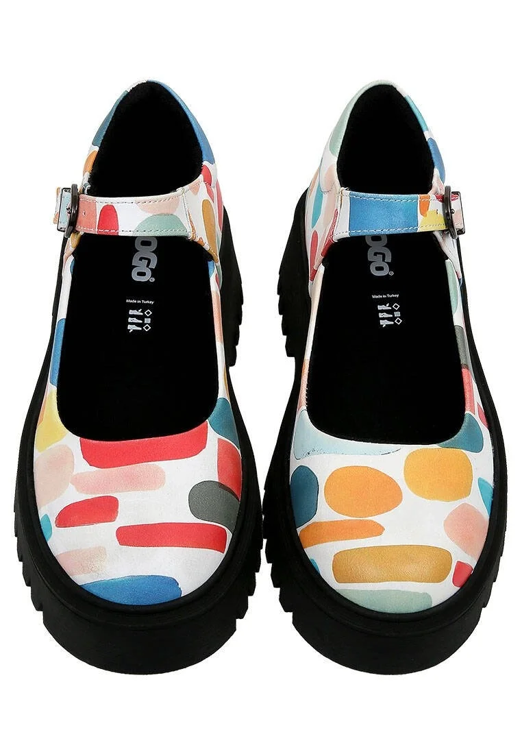 Femme Cuir Vegan Multicolore Mary Jane Mocassins - Lucky Motif