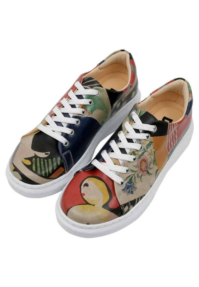 Femme Cuir Vegan Multicolore Baskets - Relationships Motif