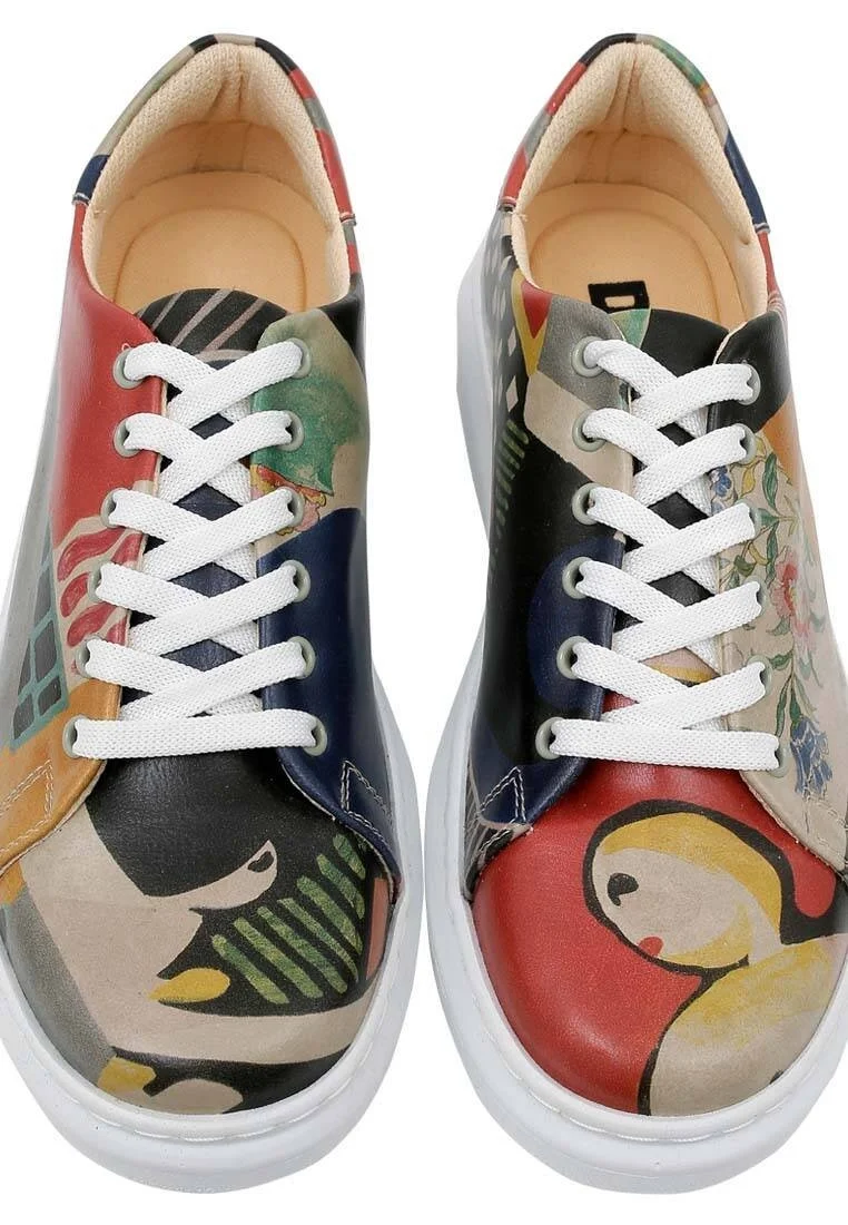 Femme Cuir Vegan Multicolore Baskets - Relationships Motif