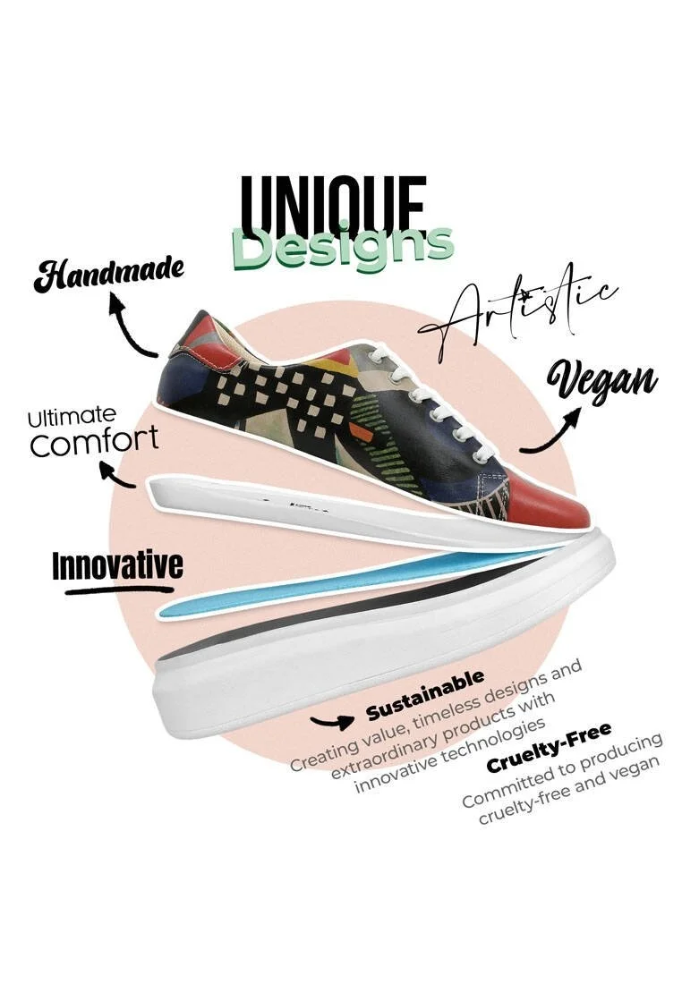 Femme Cuir Vegan Multicolore Baskets - Relationships Motif