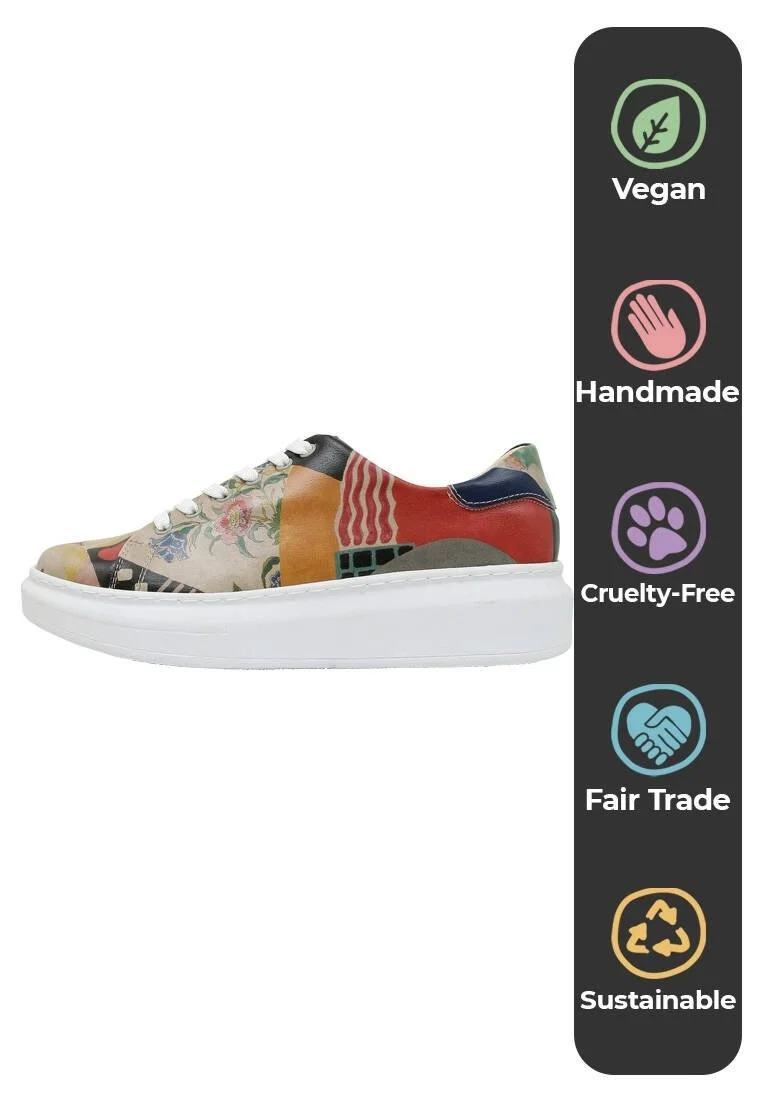Femme Cuir Vegan Multicolore Baskets - Relationships Motif