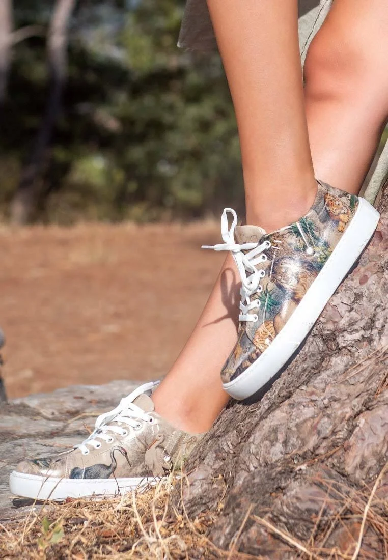 Femme Cuir Vegan Multicolore Baskets - Jungle Serenity Motif