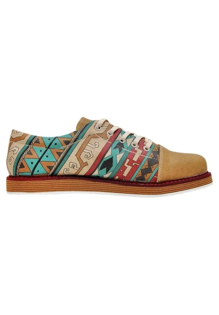 Femme Cuir Vegan Multicolore Baskets - Camel Colors Motif