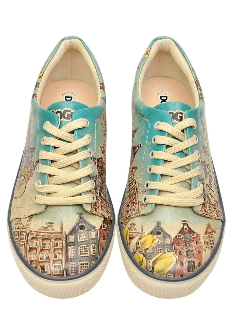 Femme Cuir Vegan Multicolore Baskets - Amsterdam Vibes Motif