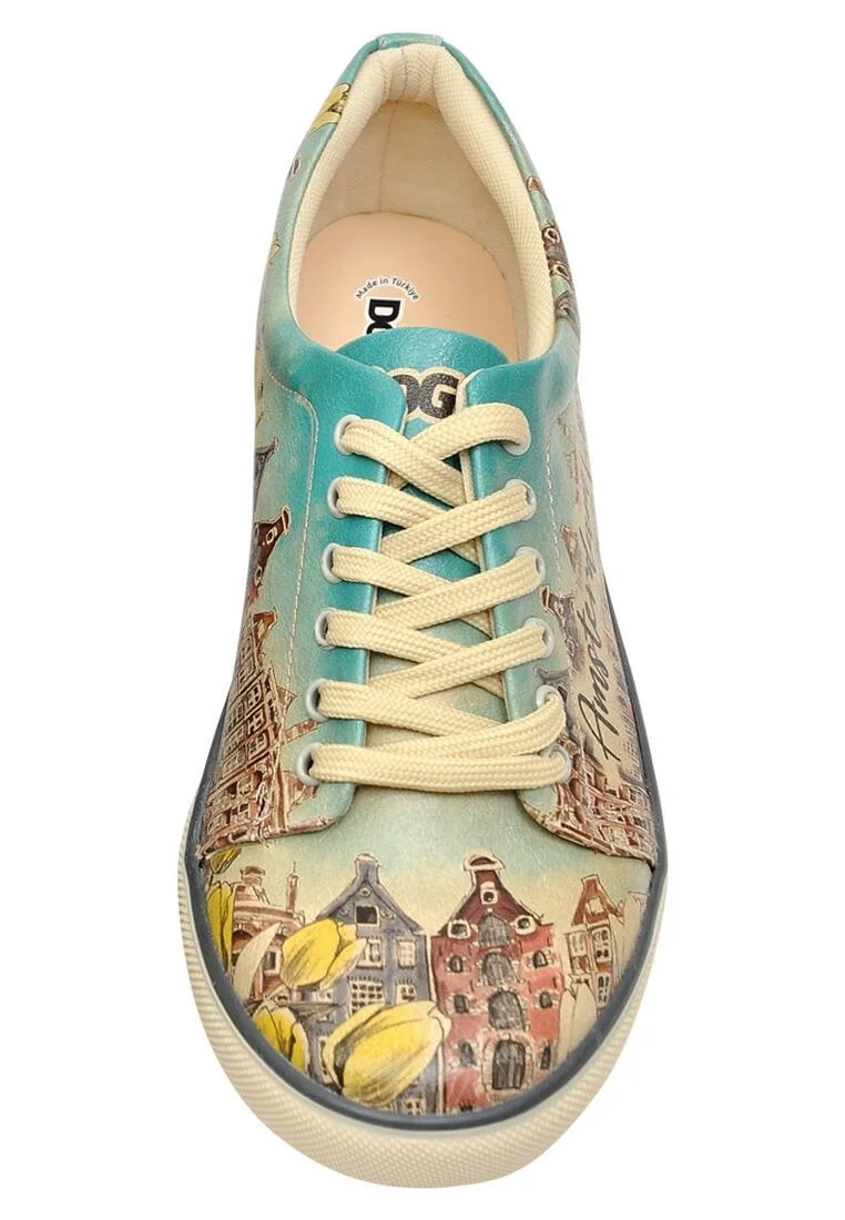 Femme Cuir Vegan Multicolore Baskets - Amsterdam Vibes Motif