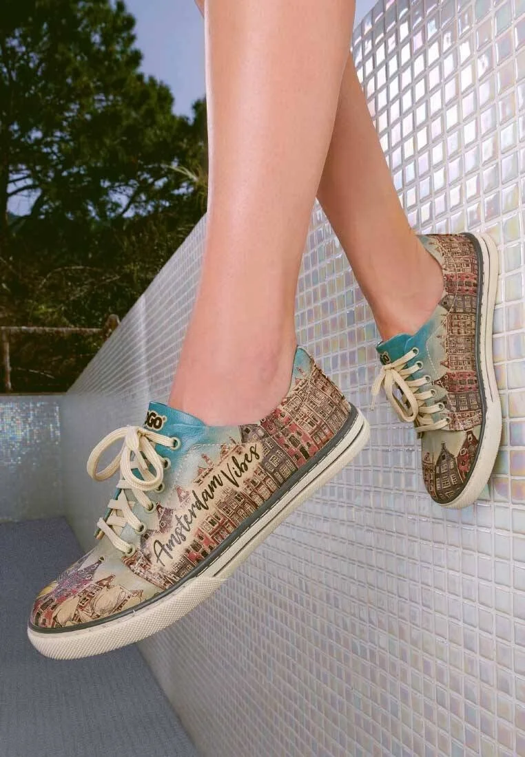 Femme Cuir Vegan Multicolore Baskets - Amsterdam Vibes Motif