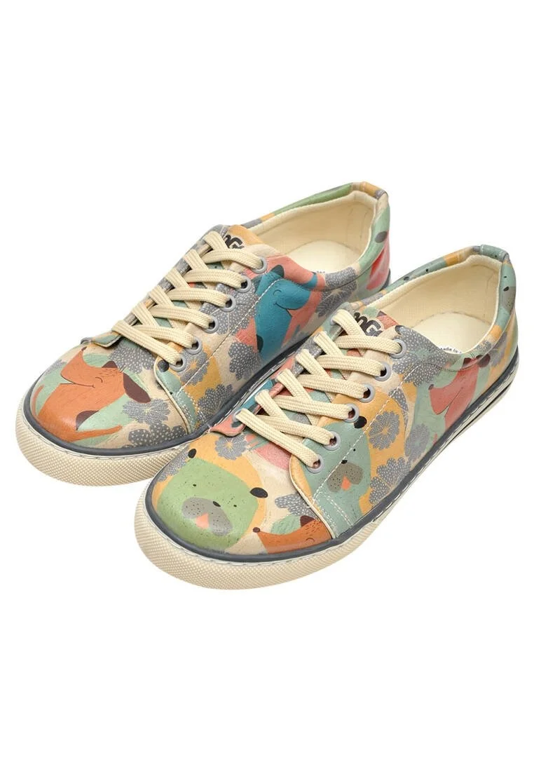 Femme Cuir Vegan Multicolore Baskets - Dogs Day Motif