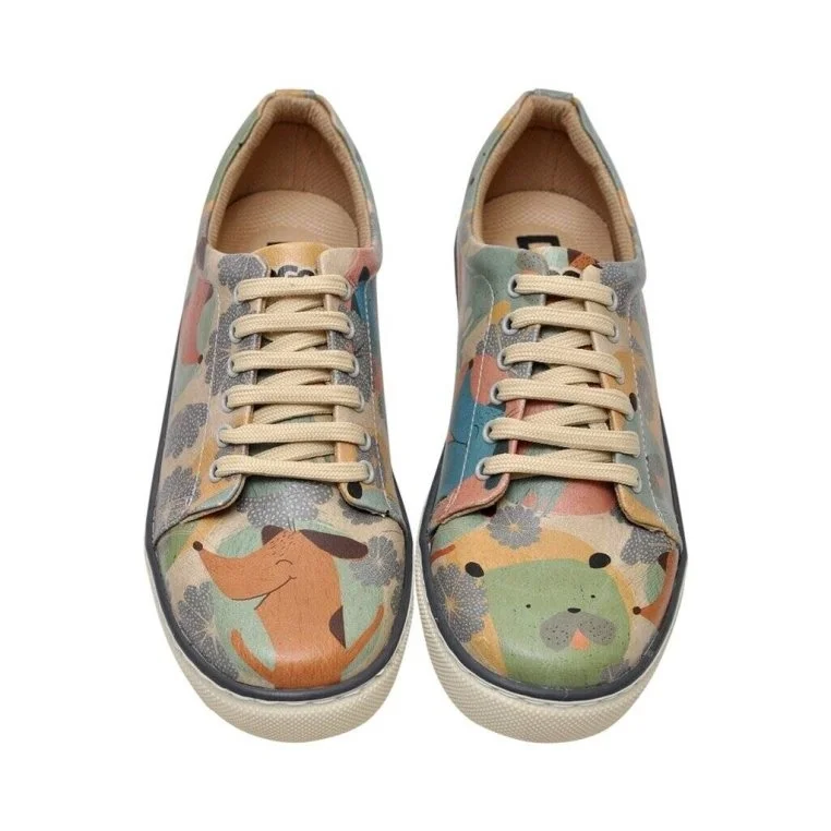 Femme Cuir Vegan Multicolore Baskets - Dogs Day Motif