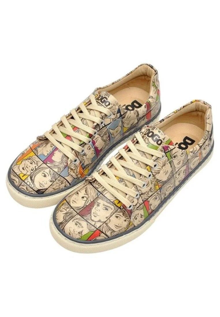 Femme Cuir Vegan Multicolore Baskets - Colorful People Motif