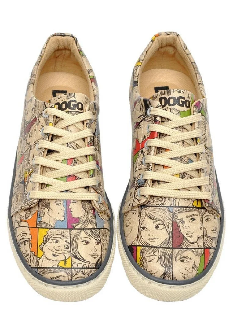 Femme Cuir Vegan Multicolore Baskets - Colorful People Motif