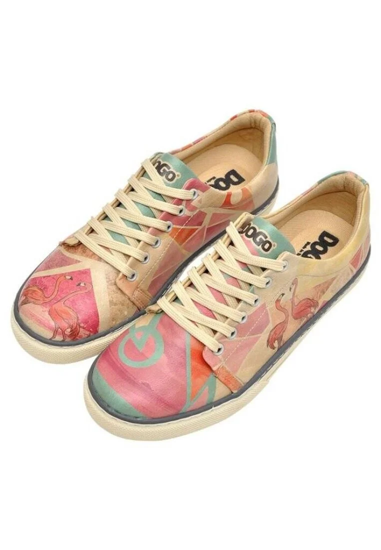 Femme Cuir Vegan Multicolore Baskets - Flamingo Motif