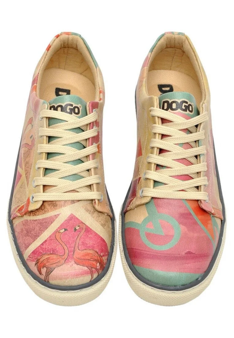 Femme Cuir Vegan Multicolore Baskets - Flamingo Motif