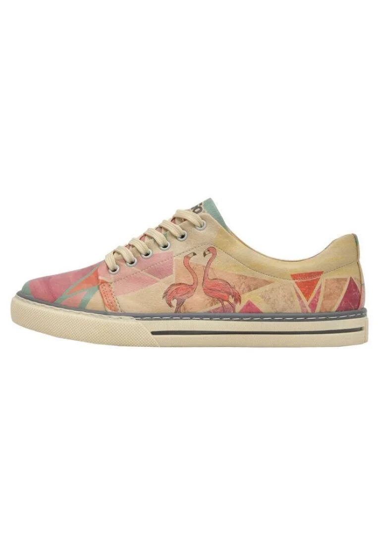 Femme Cuir Vegan Multicolore Baskets - Flamingo Motif