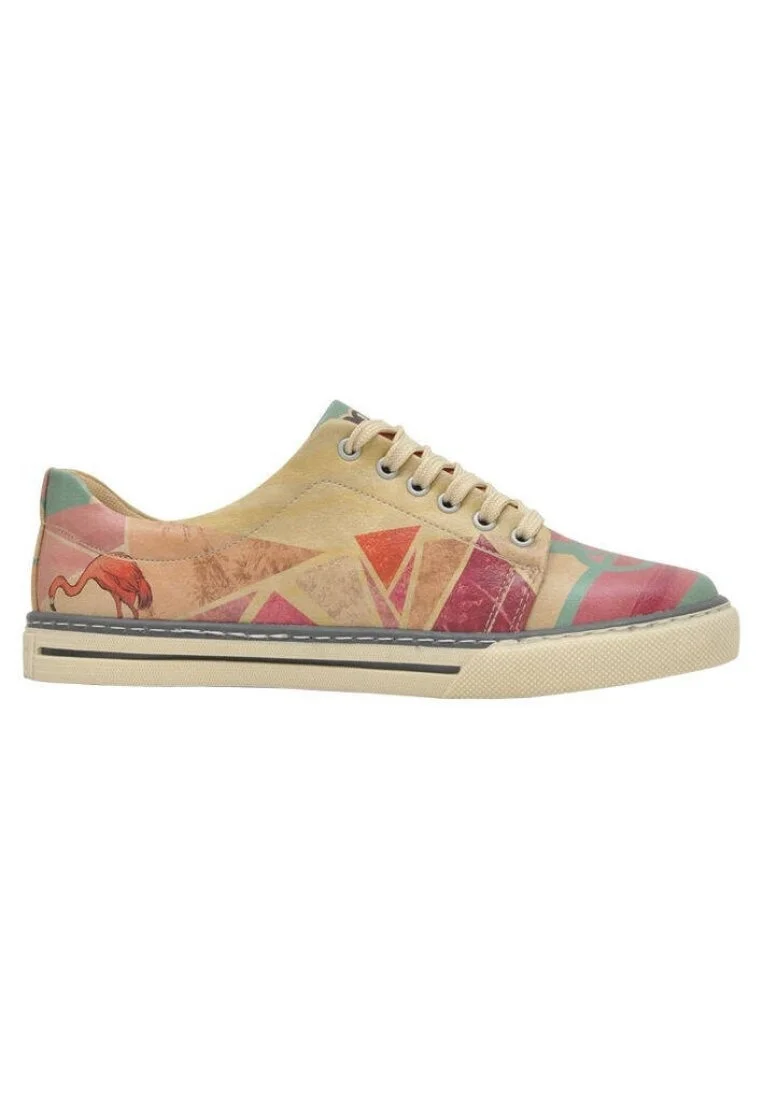 Femme Cuir Vegan Multicolore Baskets - Flamingo Motif