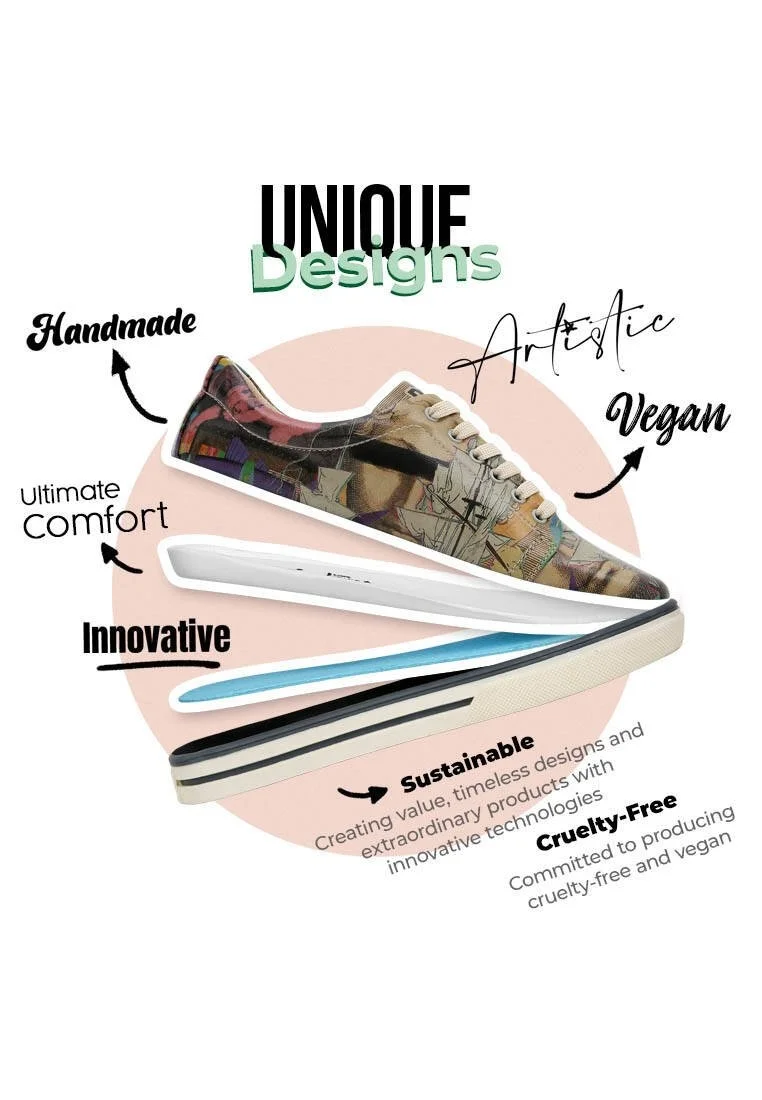 Femme Cuir Vegan Multicolore Baskets - Ancient Tales Motif