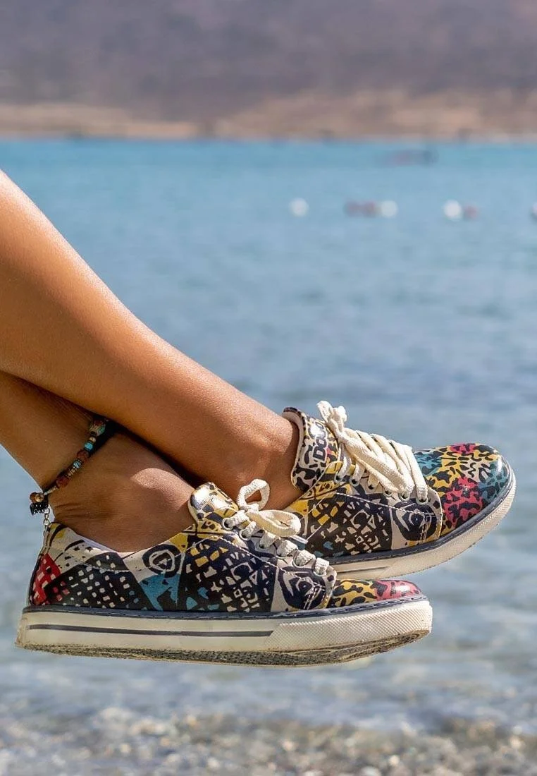 Femme Cuir Vegan Multicolore Baskets - Eternal Swirl Motif