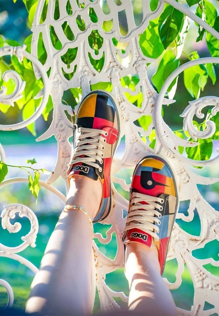 Femme Cuir Vegan Multicolore Baskets - Bauhaus Birdie Motif