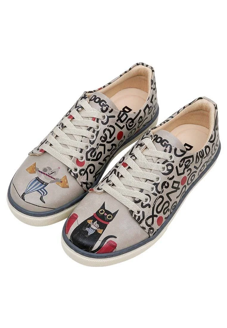 Femme Cuir Vegan Multicolore Baskets - Cat and Mouse Motif
