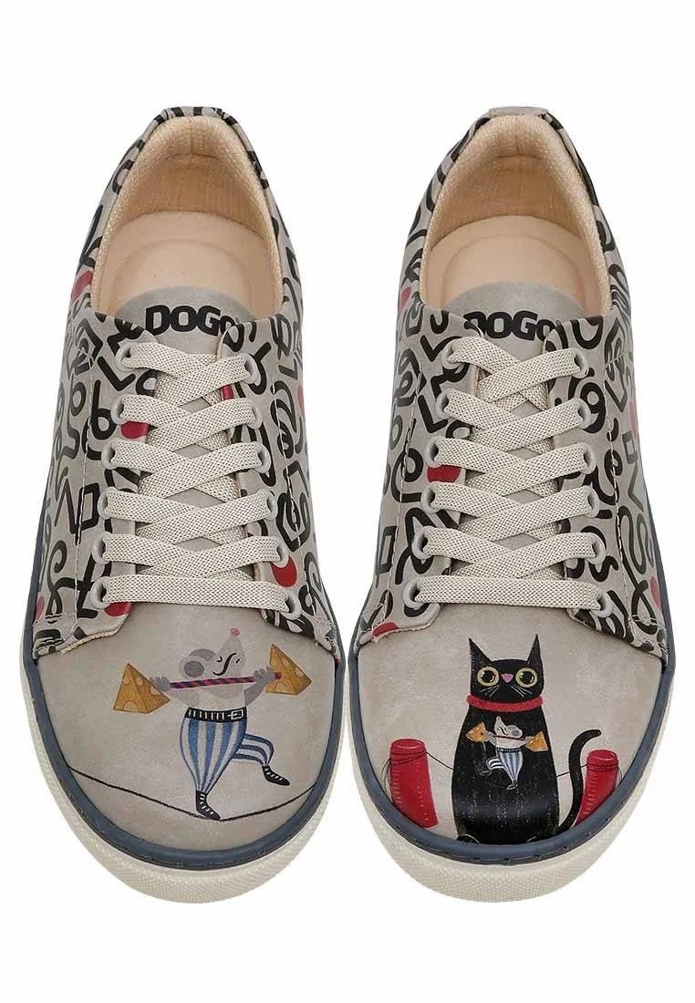 Femme Cuir Vegan Multicolore Baskets - Cat and Mouse Motif