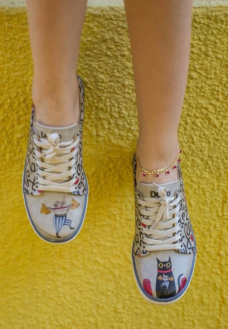 Femme Cuir Vegan Multicolore Baskets - Cat and Mouse Motif