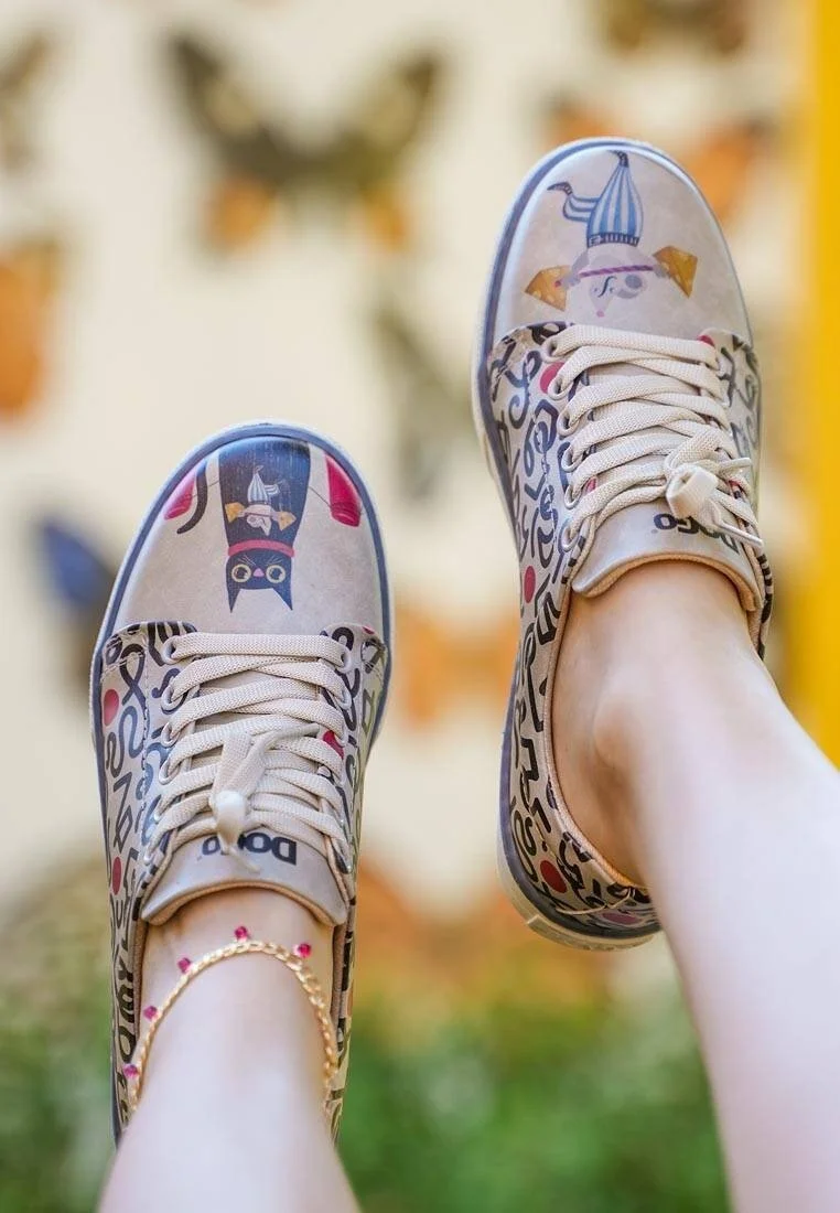 Femme Cuir Vegan Multicolore Baskets - Cat and Mouse Motif
