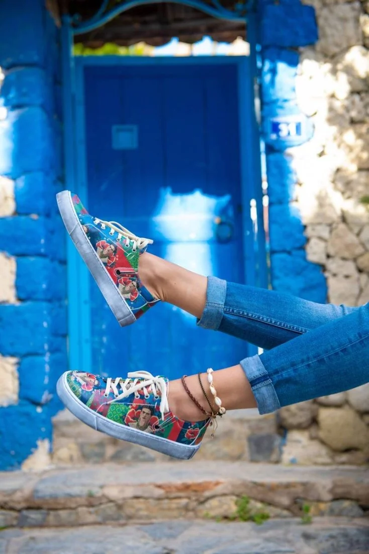 Femme Cuir Vegan Multicolore Baskets - Ethnic Dream Frida Kahlo Motif