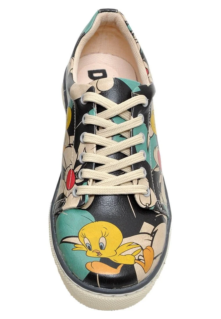 Femme Cuir Vegan Multicolore Baskets - Warner Bros Catch Me If You Can Tweety Motif