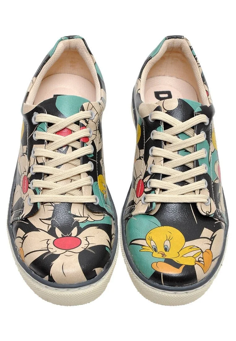 Femme Cuir Vegan Multicolore Baskets - Warner Bros Catch Me If You Can Tweety Motif