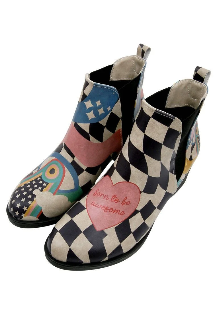 Femme Cuir Vegan Multicolore Booties - Born to be Awesome Motif