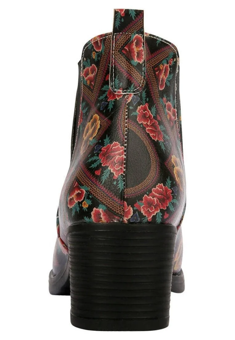 Femme Cuir Vegan Multicolore Booties - Beauty In The Broken Frida Kahlo Motif