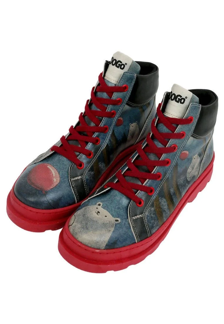 Femme Cuir Vegan Multicolore Bottines - Bear With a Balloon Motif
