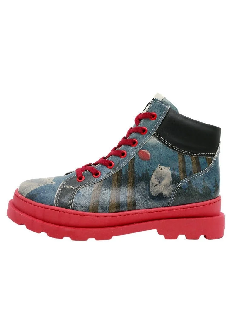 Femme Cuir Vegan Multicolore Bottines - Bear With a Balloon Motif