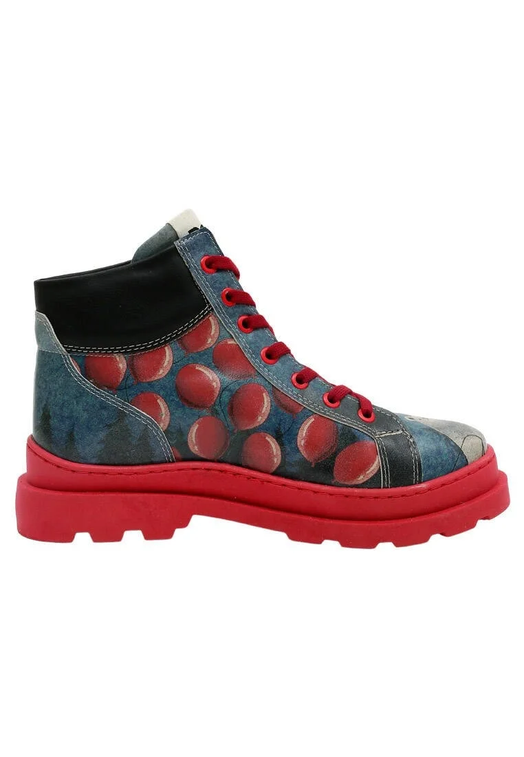 Femme Cuir Vegan Multicolore Bottines - Bear With a Balloon Motif
