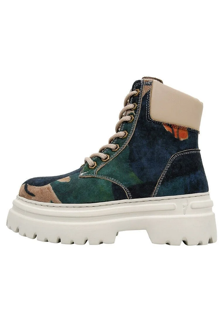 Femme Cuir Vegan Multicolore Bottes - Petals Motif