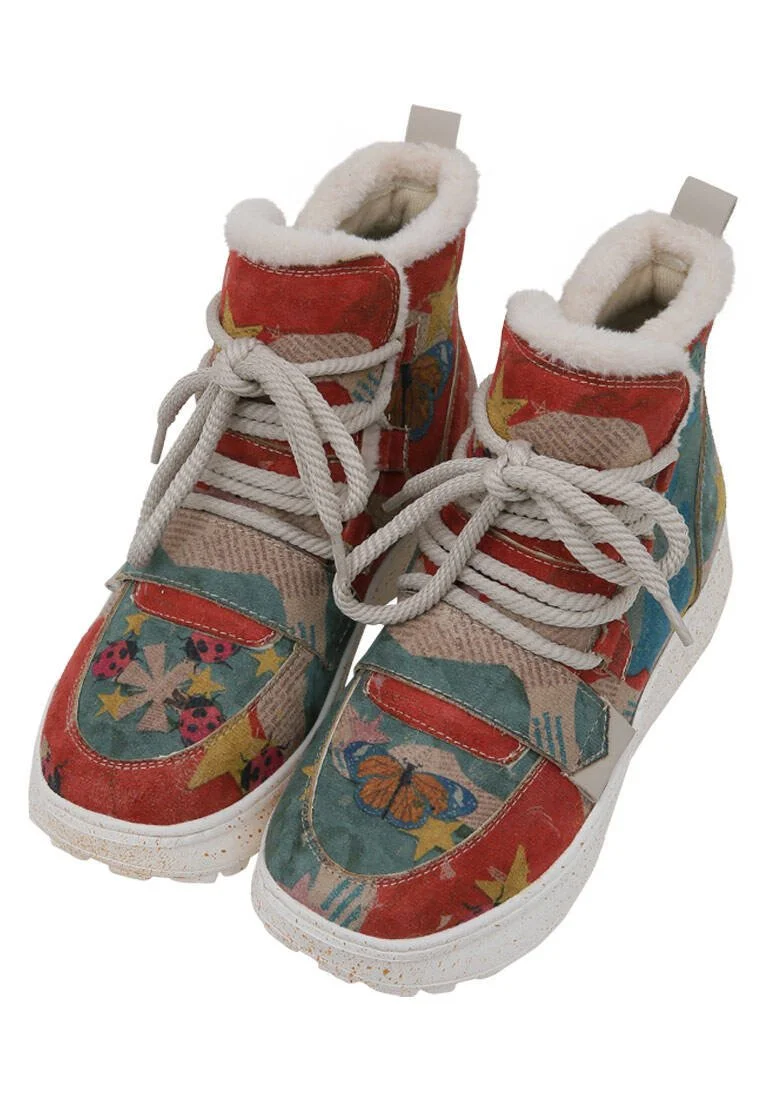 Femme Cuir Vegan Multicolore Bottes - Paperanimals Motif