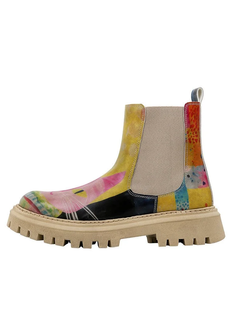 Femme Cuir Vegan Multicolore Bottes Longues - Animal Motif